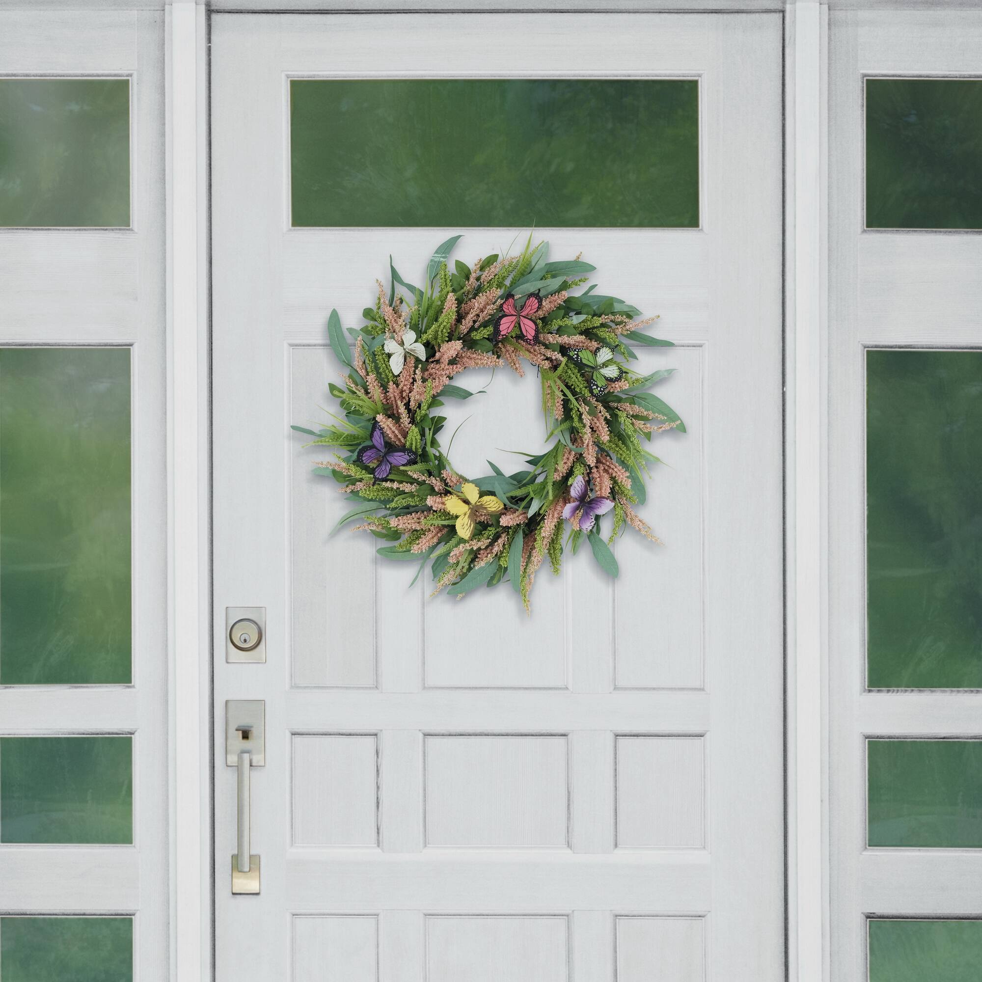 6 Pack: 24" Salix Leaf with Butterfly Floral Spring Wreath